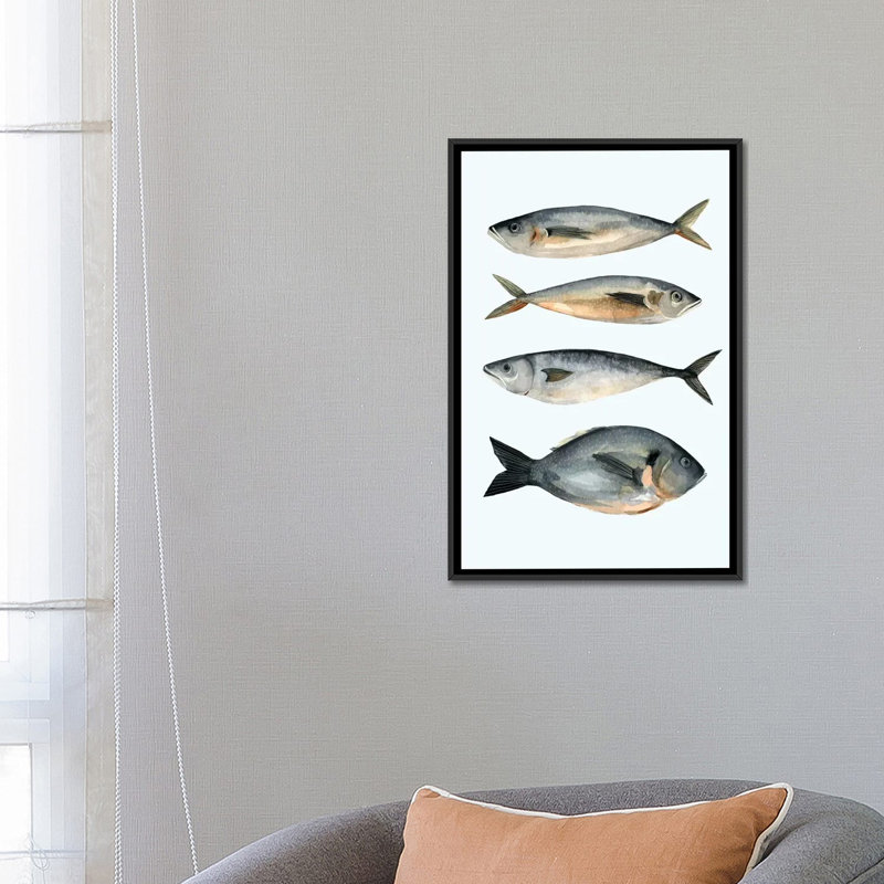 «Four Fish I», reproduction sur toile, H 26 po x l 18 po x P 1,5 po, Toile encadrée noire, Pas de tapis