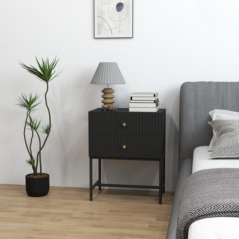 Albria 48cm W Manufactured Wood Bedside Table, Black, Black