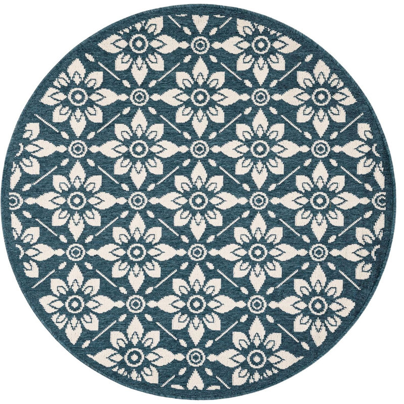Tapis d'extérieur noir / bleu Aucun, Rond 4 pi 1 po