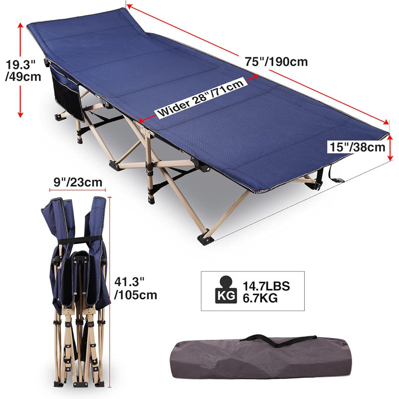 Lit pliant de 28 po Redcamp, Bleu, H 15 po x l 28 po x L 75 po
