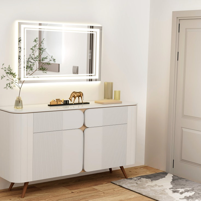 Miroir de salle de bain mural 40 po x 32 po à DEL, 5 minutes, 3 couleurs réglables, Cri90 +, Full Hd, miroir à mémoire de forme 5hm HD 32 ", en minutes, à intensité variable, monté, contrôlé