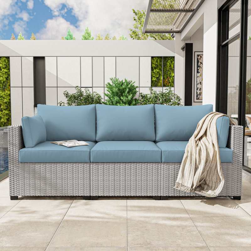 8-Piece Outdoor 4" Replacement Cushion Set Seat/Back Cushion(Set Of 3 Seats, 3 Backs, 2 Short Backs), Sky Blue