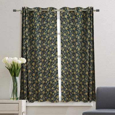 Fabdivine Handmade Block Print Linen Curtains Floral Drapes for Living Room Farmhouse Decor- Rameshwaram