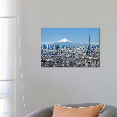 Tokyo Skyline With Mount Fuji And Tokyo Skytree by Jan Becke - Wrapped Canvas Print