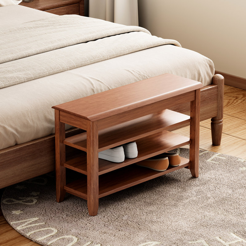 Compact 3 - Tier Shoe Bench Of 100% Rubberwood, Adjustable Height, Hidden Storage, 550 Pound Load, For Bedroom And Tight Corner, Mid Century Style Solid Wood Rack With Flip Up Soft Close Hinge,
