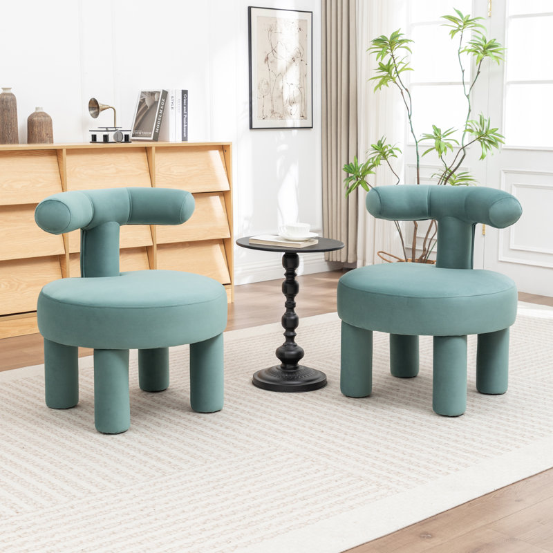 Fauteuil demi-tonneau en velours Bula, Velours velours, Bleu