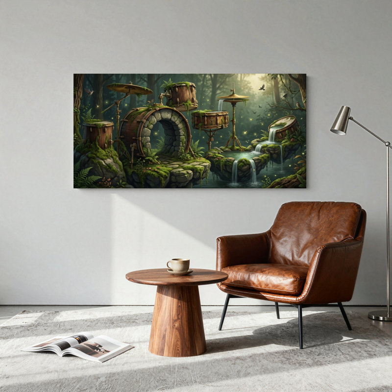 Ensemble de 1 tableau sur toile « Tambour de la forêt », 58“W x 28”H, Toile tendue