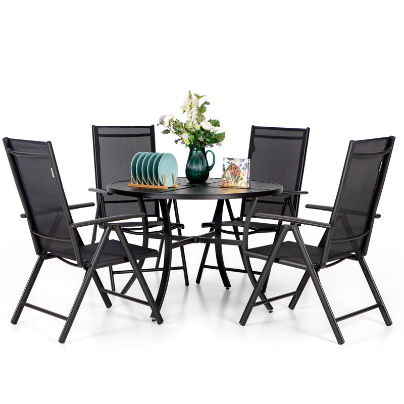 Salem 4 - Person Patio Dining Set with Round Table, Black