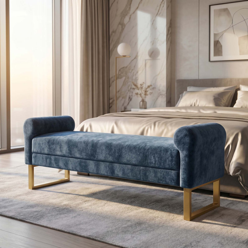 Très grand banc avec repose-pieds en métal, Bleu