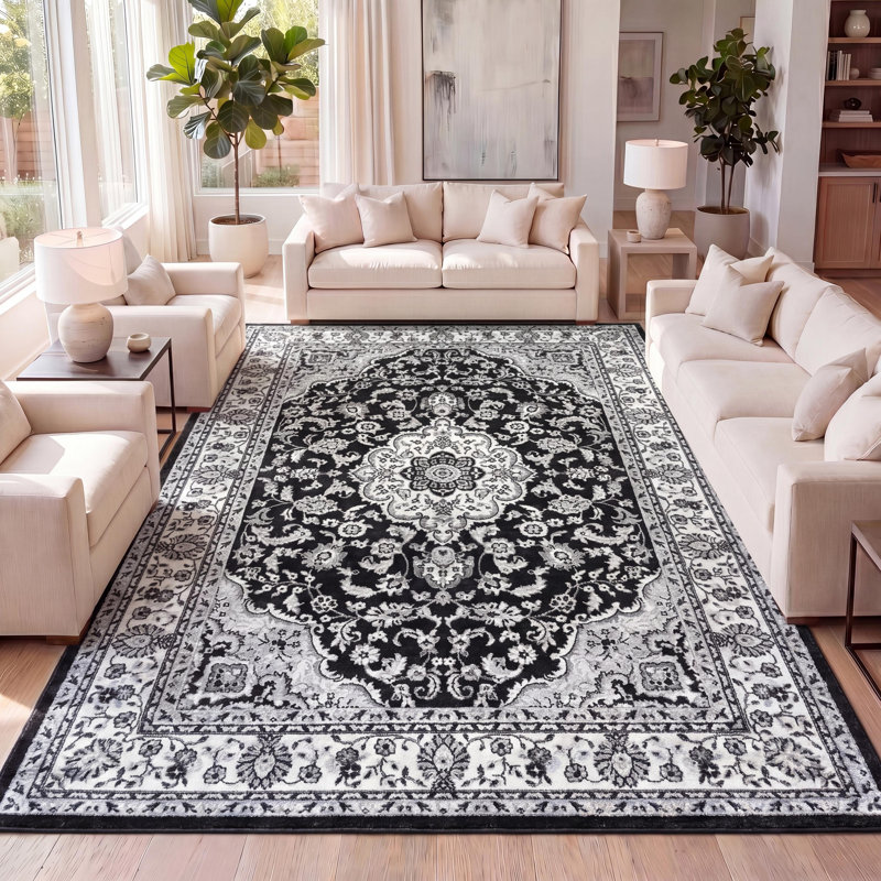 Tapis crème / gris / noir Arignote, Rectangle 7 pi 8 po x 10 pi