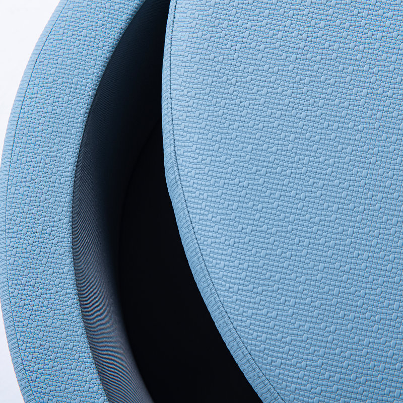 Fully Assembled 27" Round Granular Faux Leather Storage Ottoman, Blue Granular