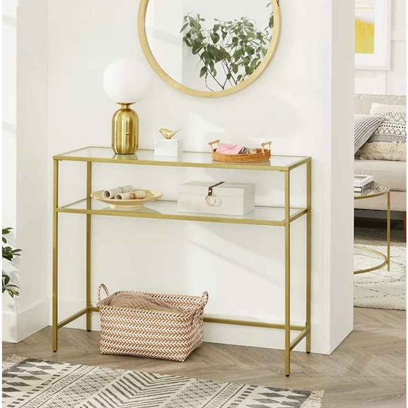 Doynton Glass Top Console Table, Gold, 31.5" H x 39.4" W x 13.8" D