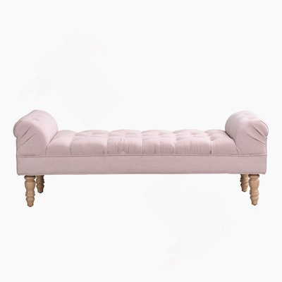 Banc de bout de lit capitonné, grand repose-pieds rembourré, repose-pieds avec pieds, tabouret avec accoudoirs roulés, banc en tissu rembourré, banc d'intérieur pour chambre à coucher, salon, entrée, rose