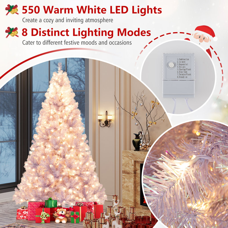 7.5 Ft Pre-Lit Tinsel Artificial Christmas Tree, 7.5' H