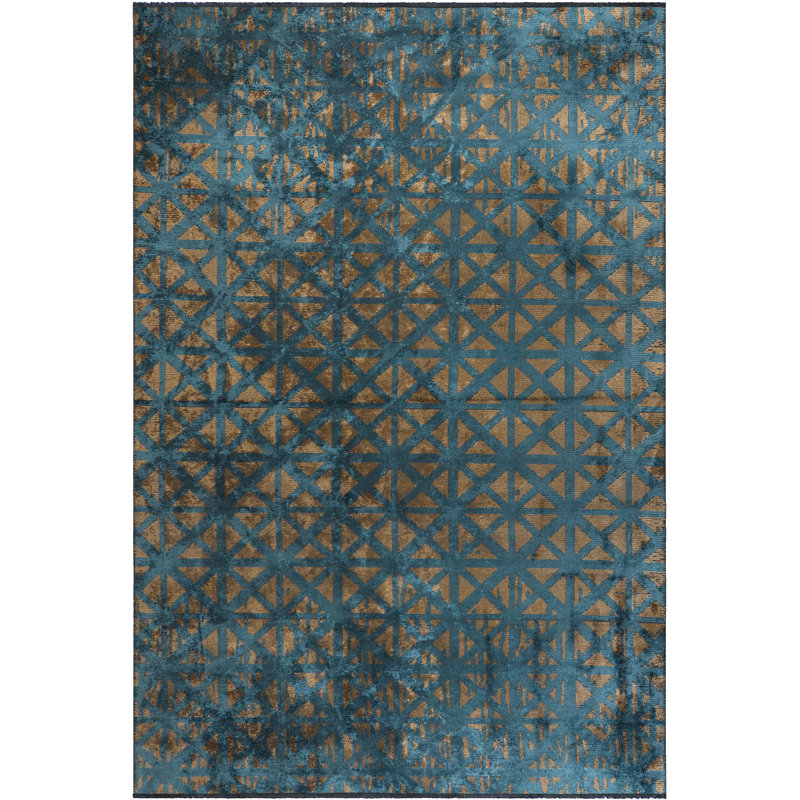 Geometric Area Rug in Brown/Blue, Rectangle 7'10" x 11'2"