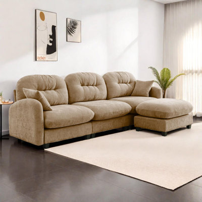 Modular Sectional Sofa with Ottoman, Chenille Upholstery, Tufted Backrest, Ergonomic Design, Easy Assembly