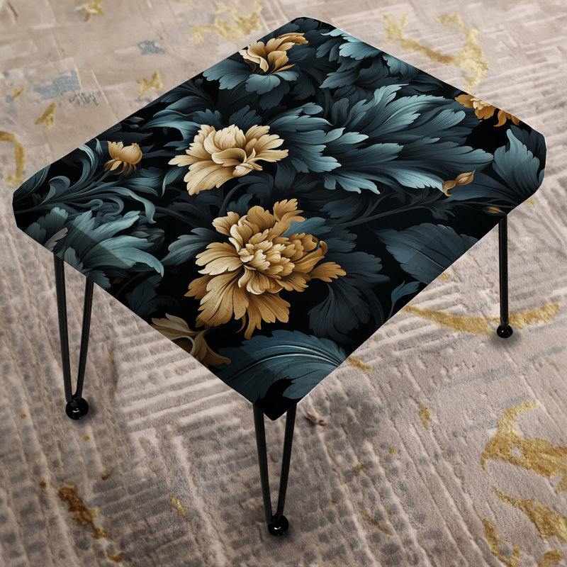 Dark Blue Tones Damask Flowers - Damask Rectangle Ottoman