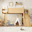 Lit mezzanine simple avec tablettes de rangement et garde-robe, structure en bois massif avec glissière amovible, aucun sommier nécessaire-1183650700