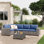 Ensemble de conversation modulaire en rotin pour 5 personnes avec coussins