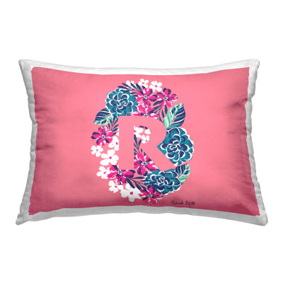 Floral Initial Letter R Decorative Printed Throw Pillow Design by Hannah Louise Byatt