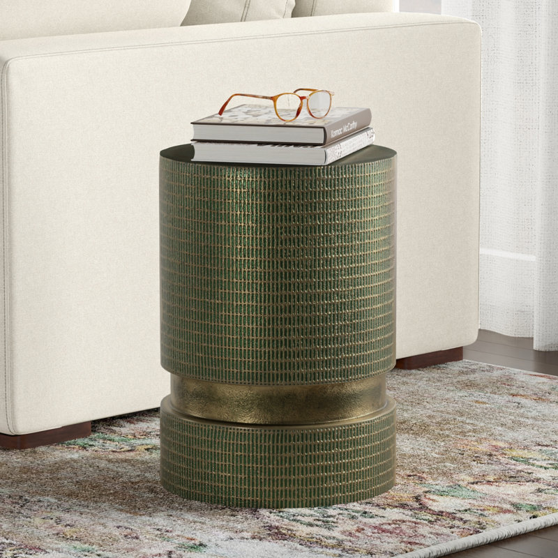 Jalen Light Green Patina Cast Aluminum Round Side Table