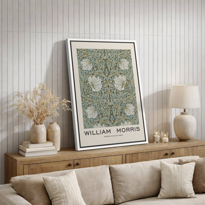 Oeuvre classique "William Morris - Illustration de fleur de pimpernel vert, images murales abstraites de salle de bain florales et botaniques, impression sur toile encadrée,"