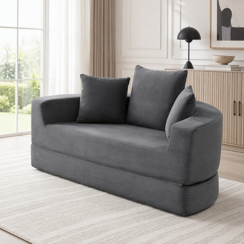 Canapé-lit convertible, multifonctionnel, lit circulaire, futon réglable, Gris
