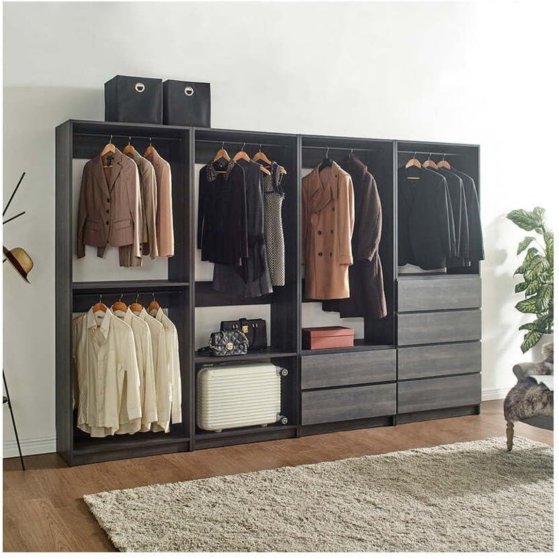 Home Imports Emporium Oak Freestanding Modular Walk in Wood Closet System with Customizable Storage Options, Black
