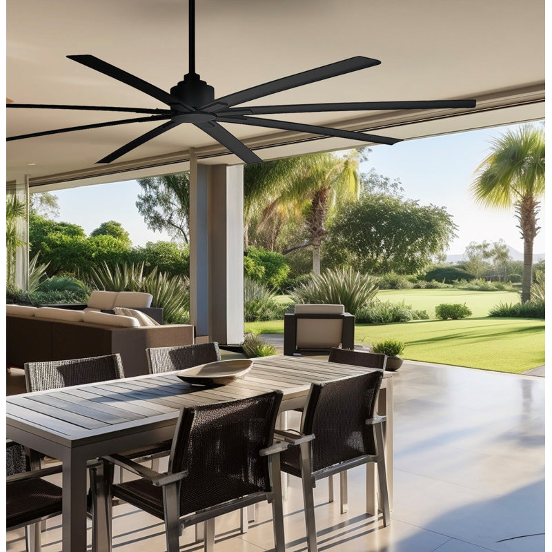 8 - Blade Outdoor Standard Ceiling Fan with Remote Control, Coal, 84" Wide