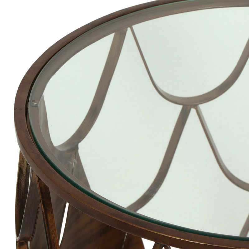 Table de bout fabriquée à la main avec plateau en fer et en métal