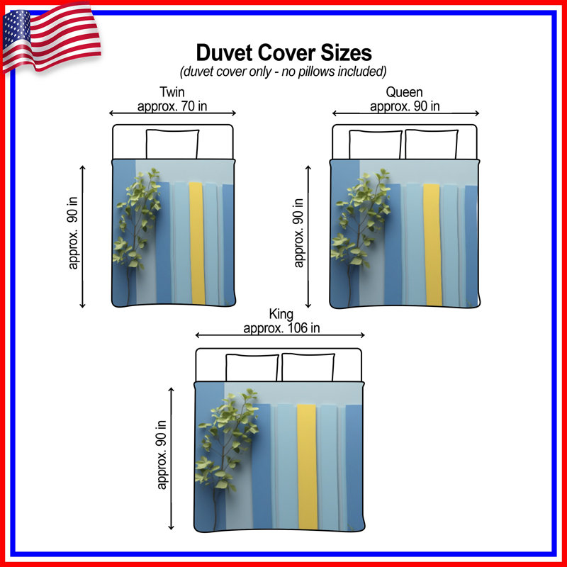 Vertical Blue Yellow Stripes Duvet Covers, King