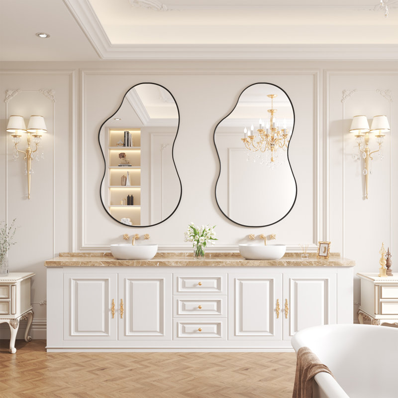 Miroir mural irrégulier Miroir mural asymétrique, 46 po x 26 po, Noir mat