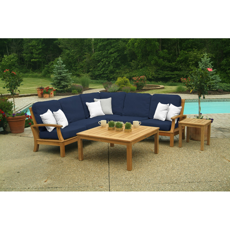 Monterey Teak Outdoor Sectional Corner Chair, Navy Sunbrella® Canvas