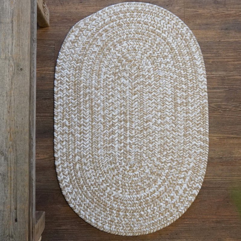Tapis intérieur / extérieur en tweed beige / blanc Chadnick, Ovale 12 pi x 15 pi