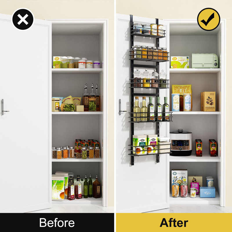 Black Metal 5-Tier Adjustable Over-the-Door Pantry Organizer