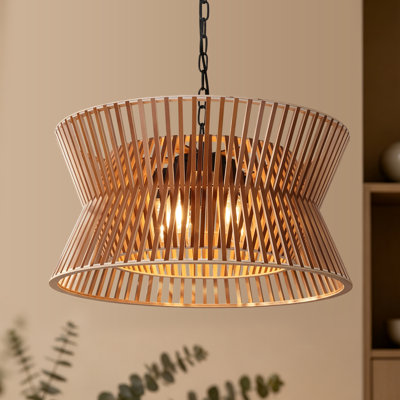 Lustre cylindrique de style campagne moderne à 3 lumières de 18 po avec bois massif Arba pour salle à manger Arba