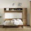 Lit escamotable double avec garde-robe, tiroirs et tablettes ouvertes