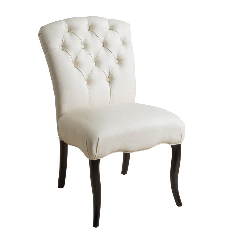 Chaise d'appoint rembourrée en lin capitonné Pangle, Blanc