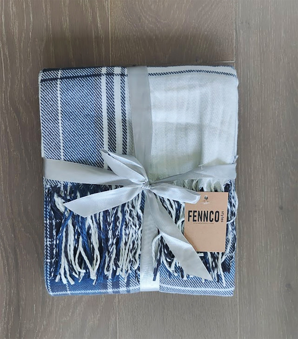 Sevan Collection Hand Woven Throw Blanket, Navy Blue