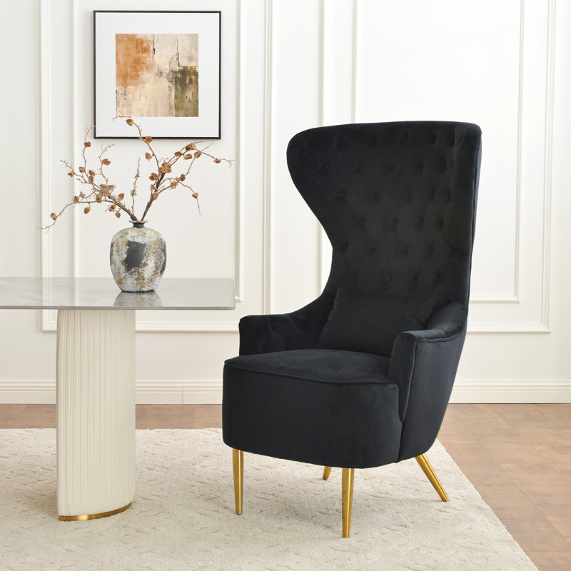 Remerton Upholstered Wingback Dining Chair, Black 100% Polyester