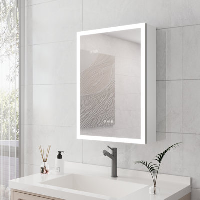 Armoire à pharmacie de salle de bain avec lumières, armoire à pharmacie DEL 28 po x 20 po avec miroir, armoire à pharmacie lumineuse avec désembueur, gradateur, horloge numérique et affichage de la température, montage en surface