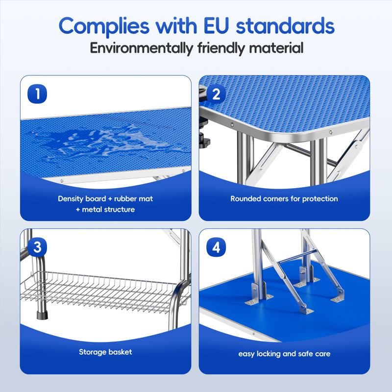 Grooming Table, Adjustable Cat Drying Desktop with Arms, Nooses, Mesh Tray, Foldable Pet Station