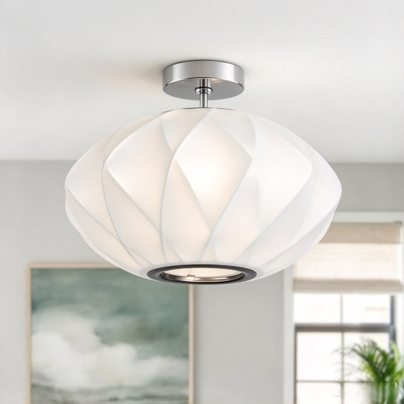Fabric Semi Flush Mount, 9" H x 14" W x 14" D