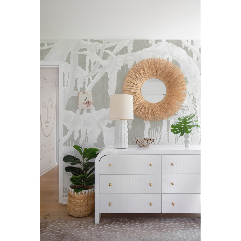 Kiawah Oaks Muted Mural by Megan Molten, White/Gray, Paper