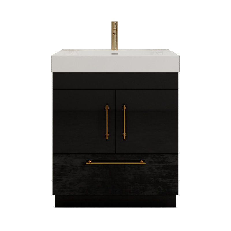 30'' Single Bathroom Vanity with Acrylic Top, Glossy Black