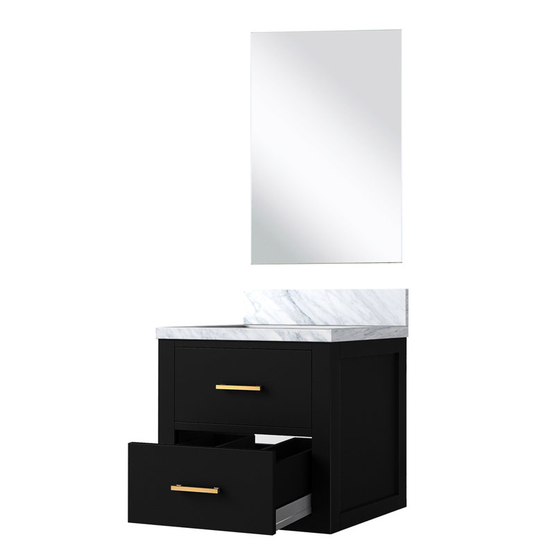 Meuble-lavabo noir 20 po Largeur x 18 profondeur comptoir en acrylique et miroir inclus Cadre en bois massif à fermeture en douceur 20 po 18 po avec et remplissage