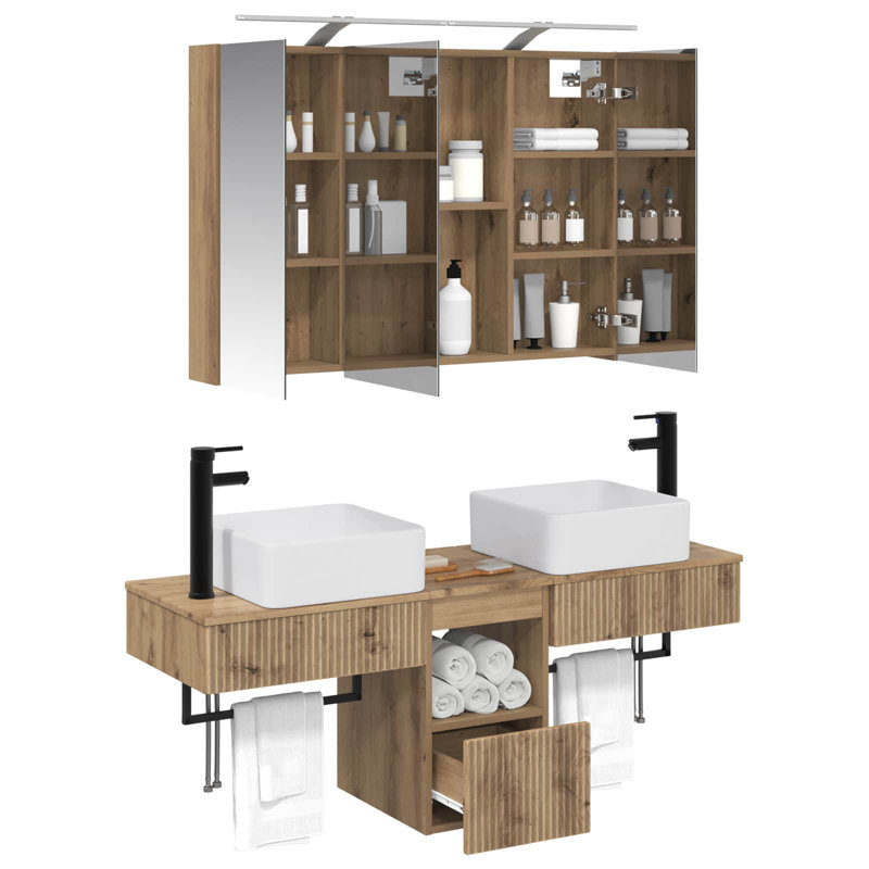 Vanity & Mirror Set, Medium Wood
