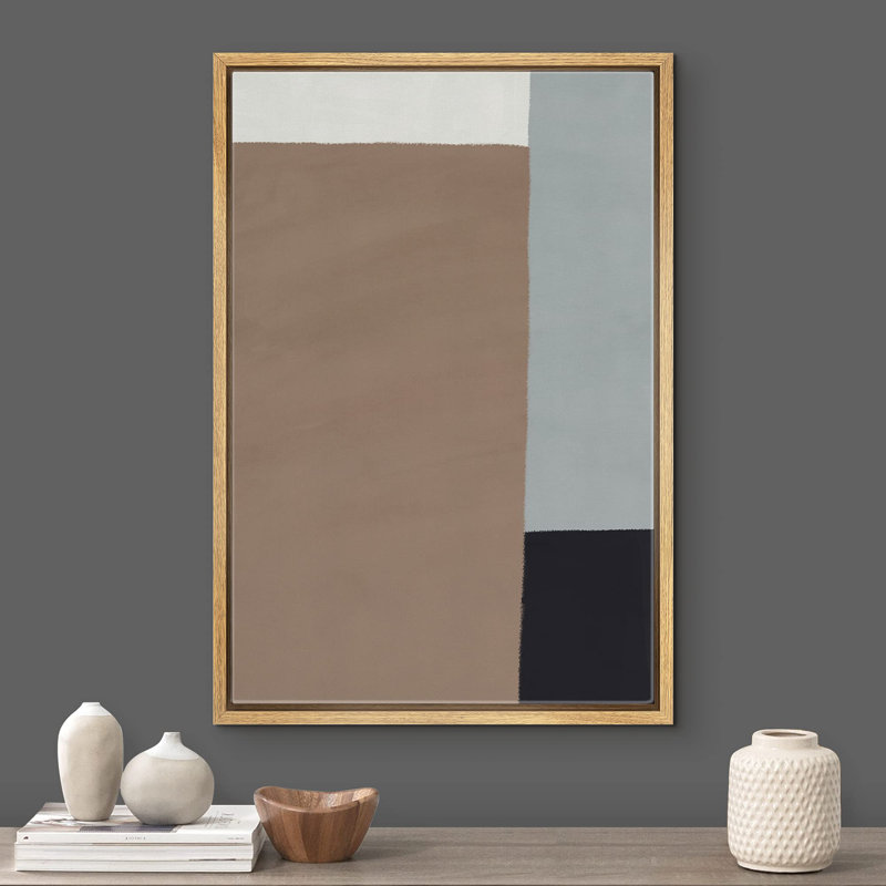 Motif géométrique brun, gris et noir à motif géométrique minimaliste Mid-Century, Naturel, H 36 po x l 24 po