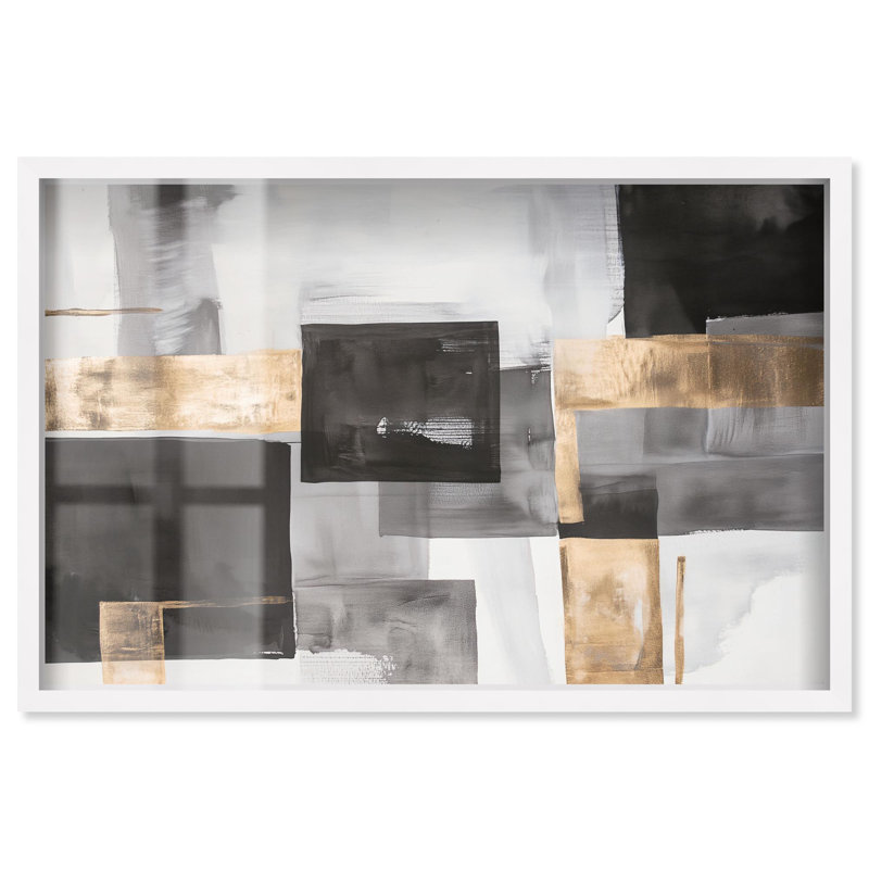 «Graphite and Glimmer I Shadowbox Print» par Art Remedy, H 37 po x l 55 po, Blanc