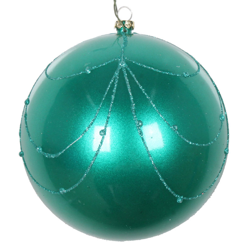 Ornement boule de rideau à paillettes bonbon, H 4,75 po x l 4,75 po x P 4,75 po, Bleu sarcelle